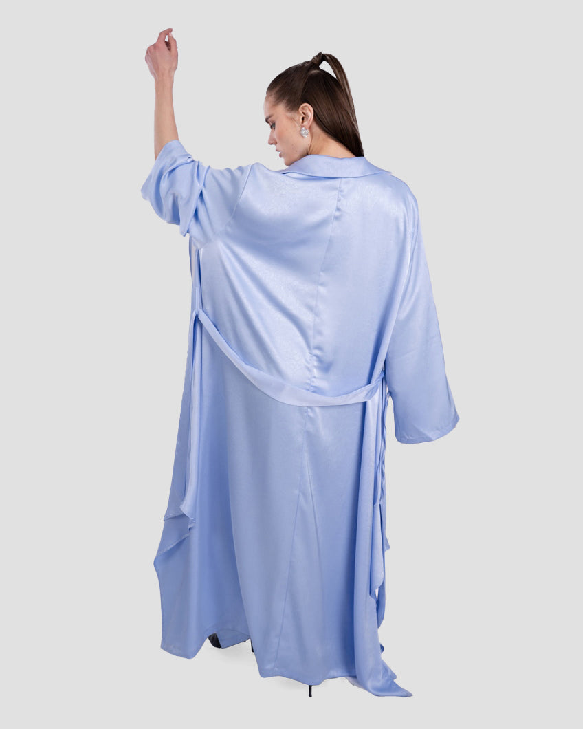 SATIN BELTED MAXI DRESS WITH WIDE SLEEVES
