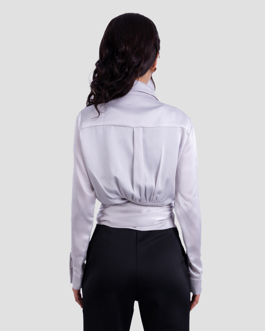SATIN EFFECT WRAP BLOUSE
