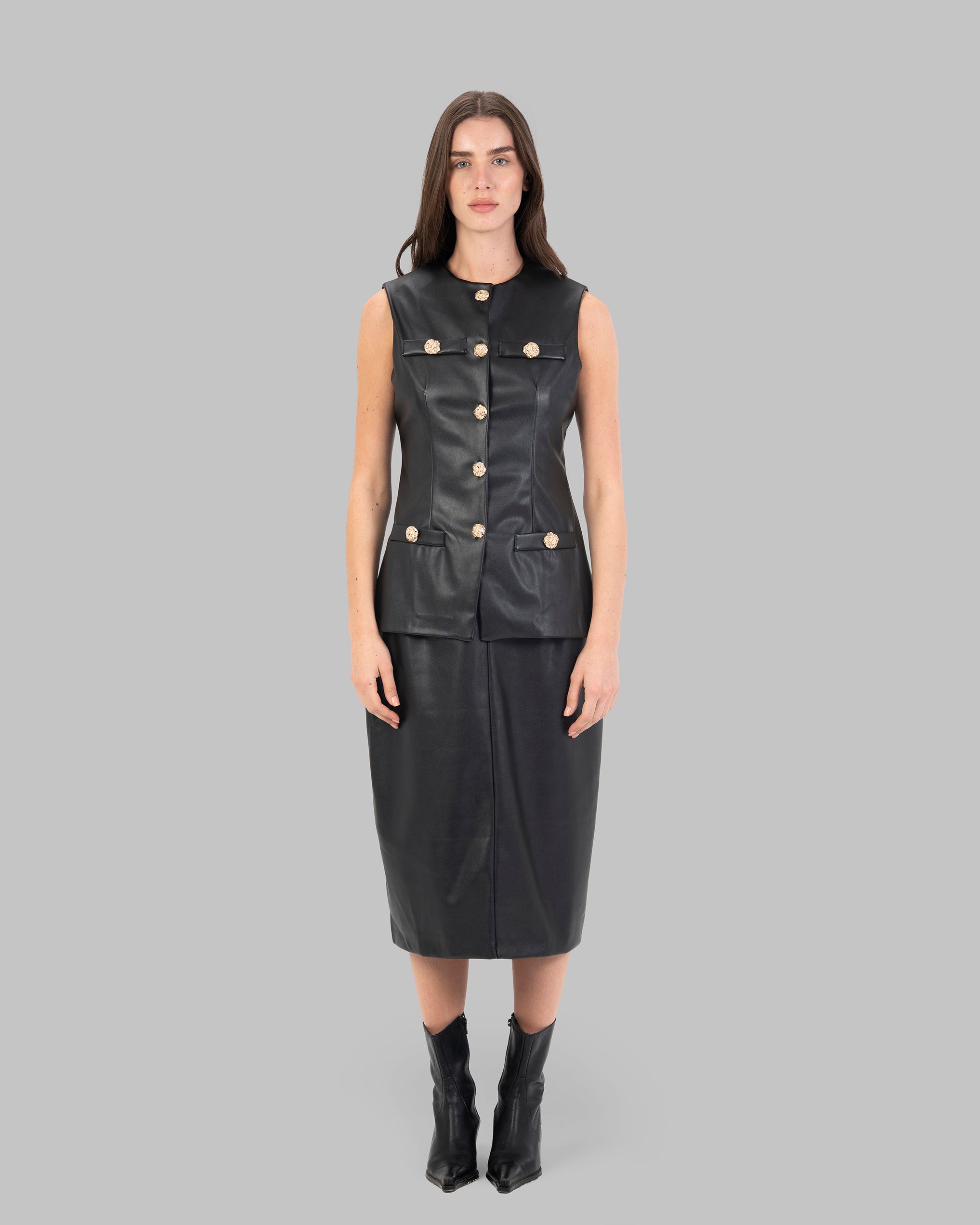 Midi Skirt leather High-Waist