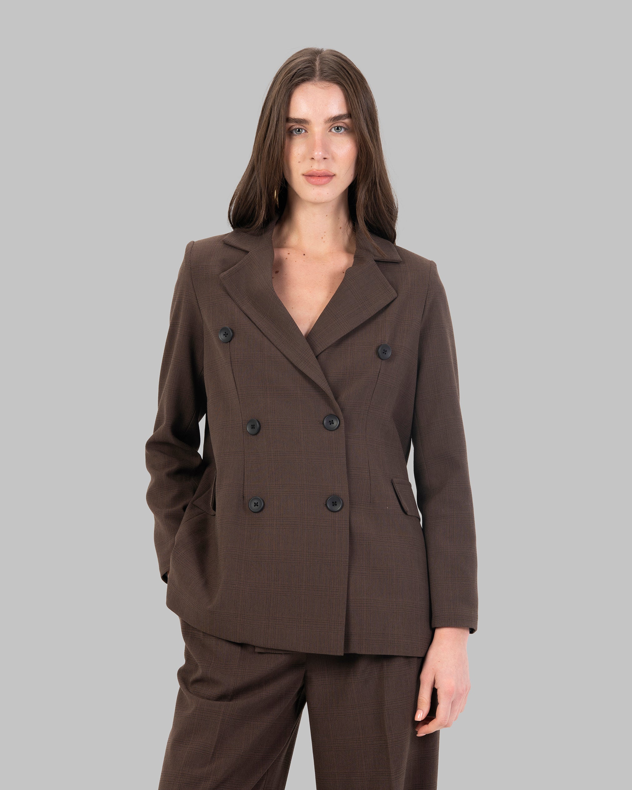 Double-Breasted Blazer Checked Pattern.