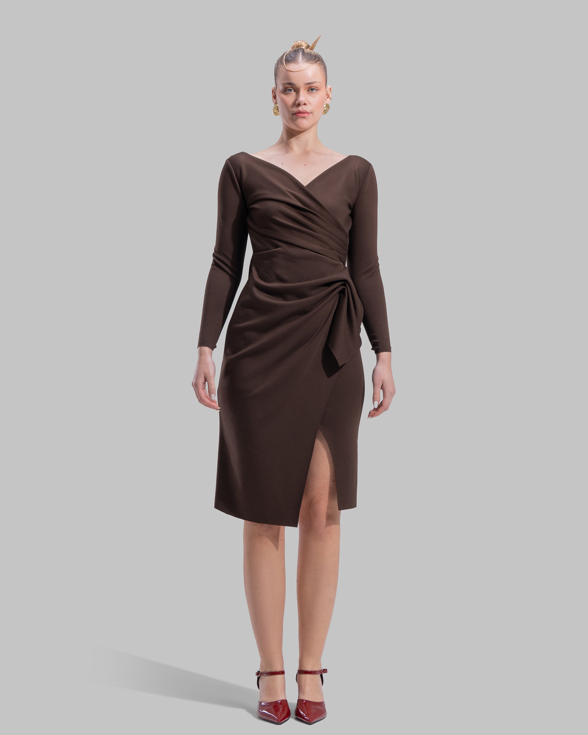 " Draped Ruffle Sheath Dress "