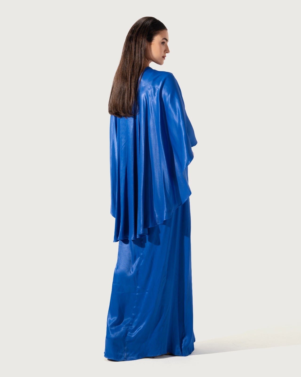 LONG DRESS V-NECKLINE DRAPED WITH CAPE SLEEVE