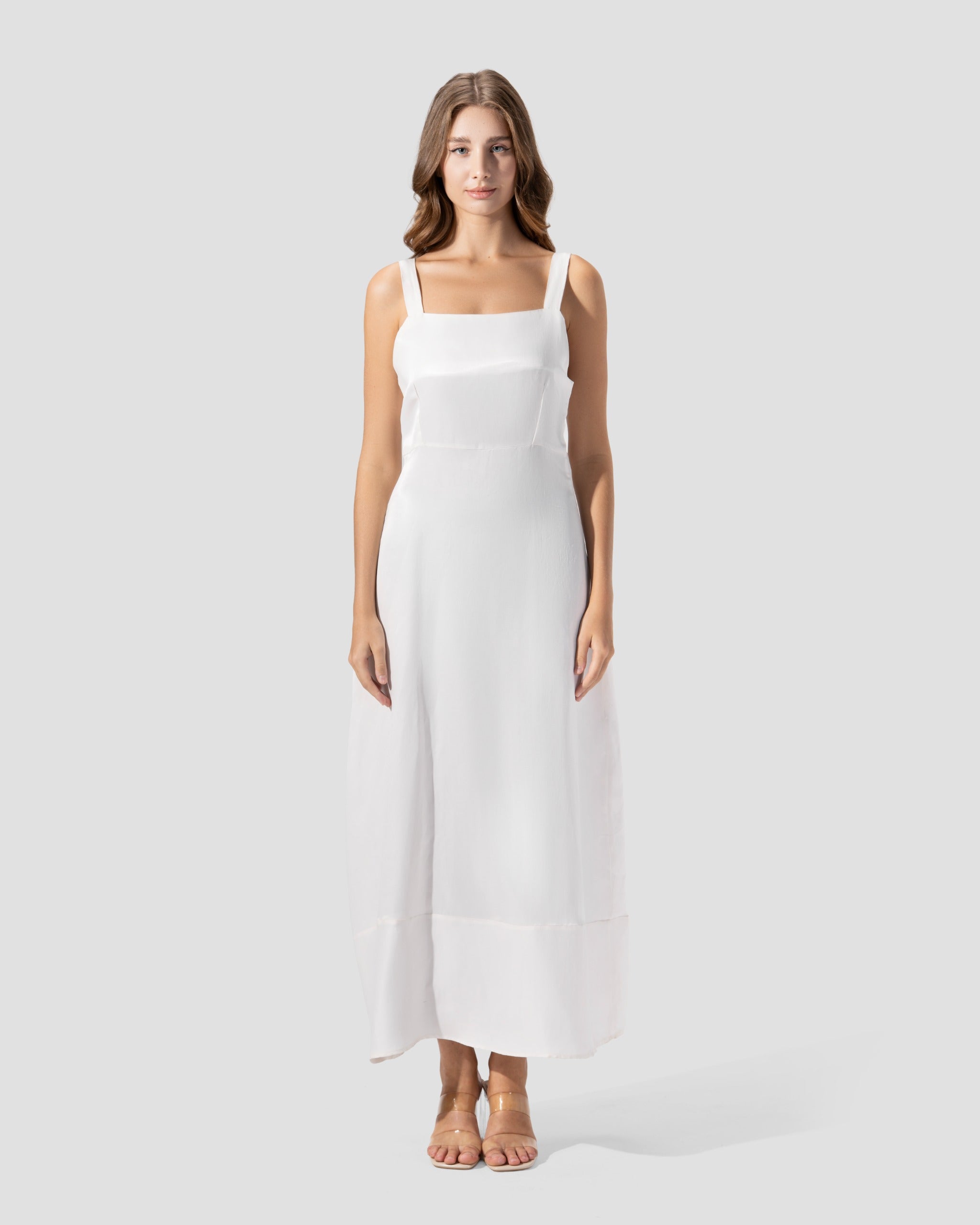 MIDI DRESS WITH A SQUARE NECKLINE AND WIDE STRAPS