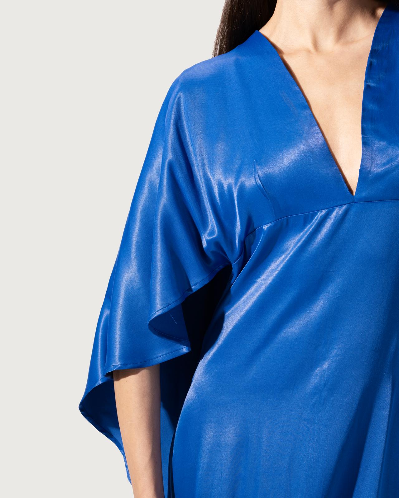 LONG DRESS V-NECKLINE DRAPED WITH CAPE SLEEVE