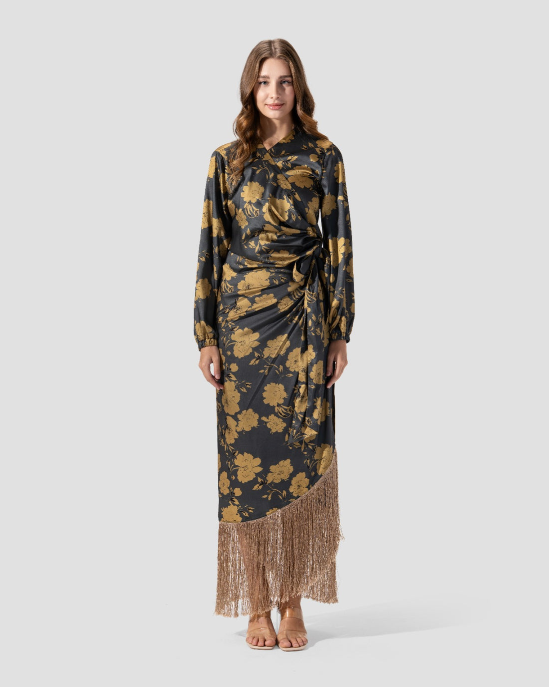 PRINTED WRAP BLOUSE WITH LONG SLEEVES