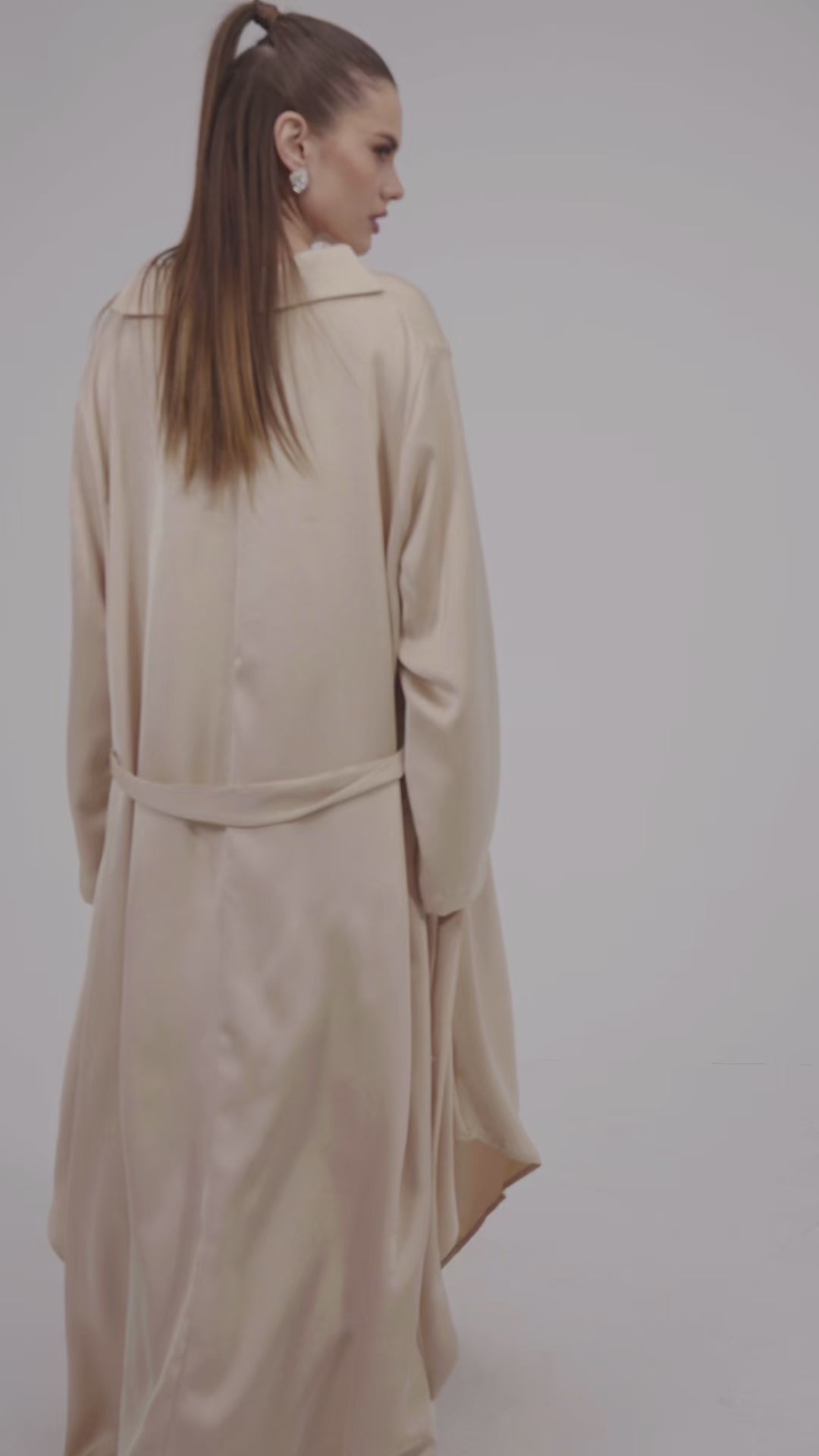 SATIN BELTED MAXI DRESS WITH WIDE SLEEVES