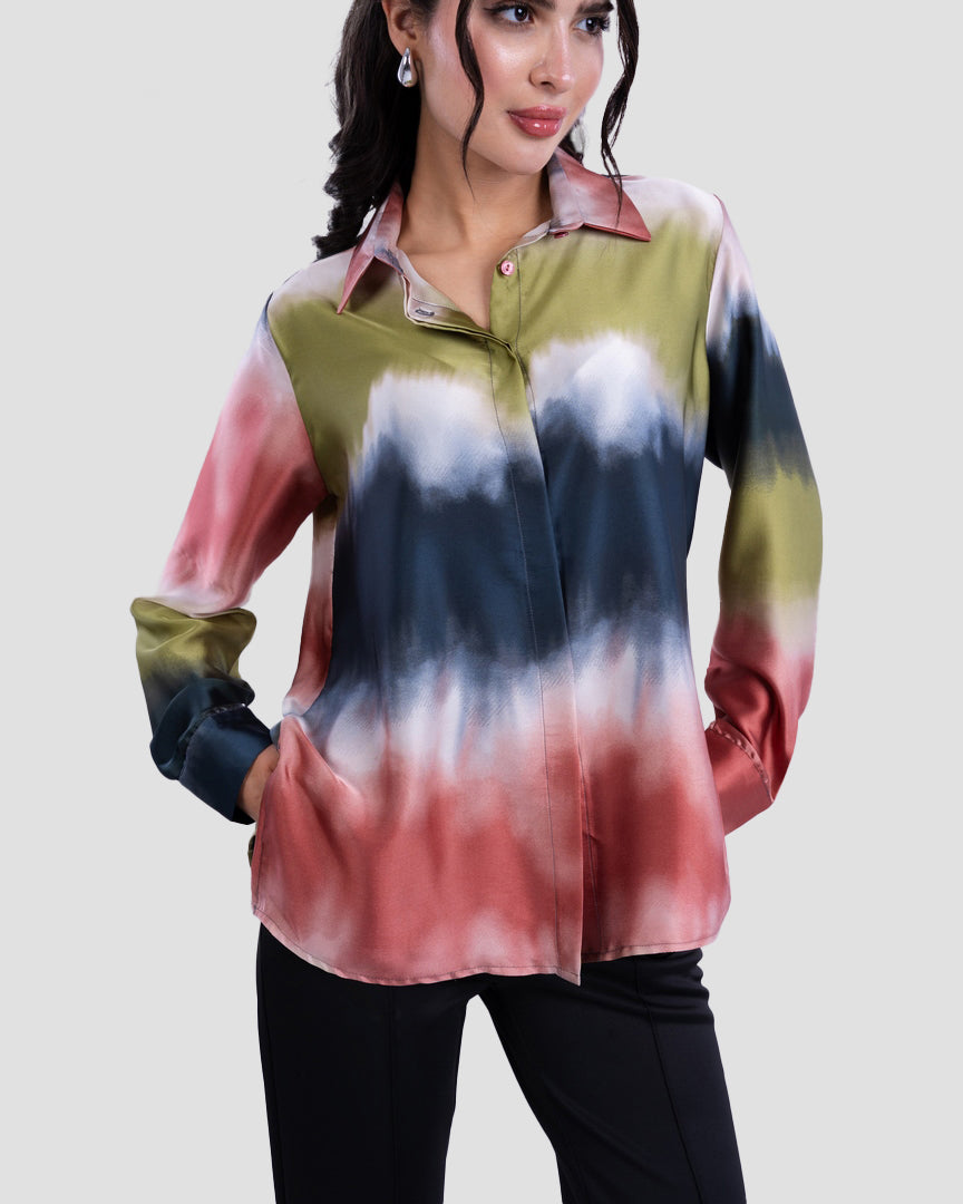 TIE-DYE PRINT FLOWY SHIRT