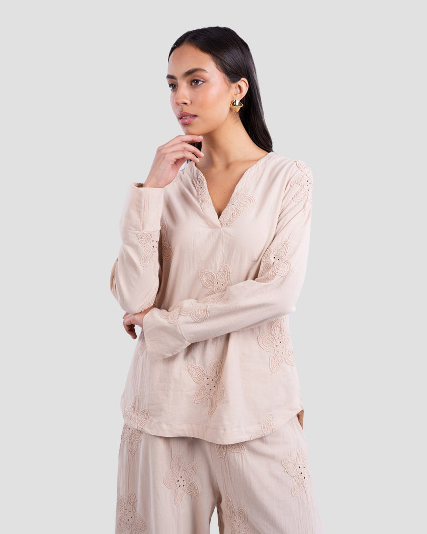 EMBROIDERED COTTON VOILE SHIRT