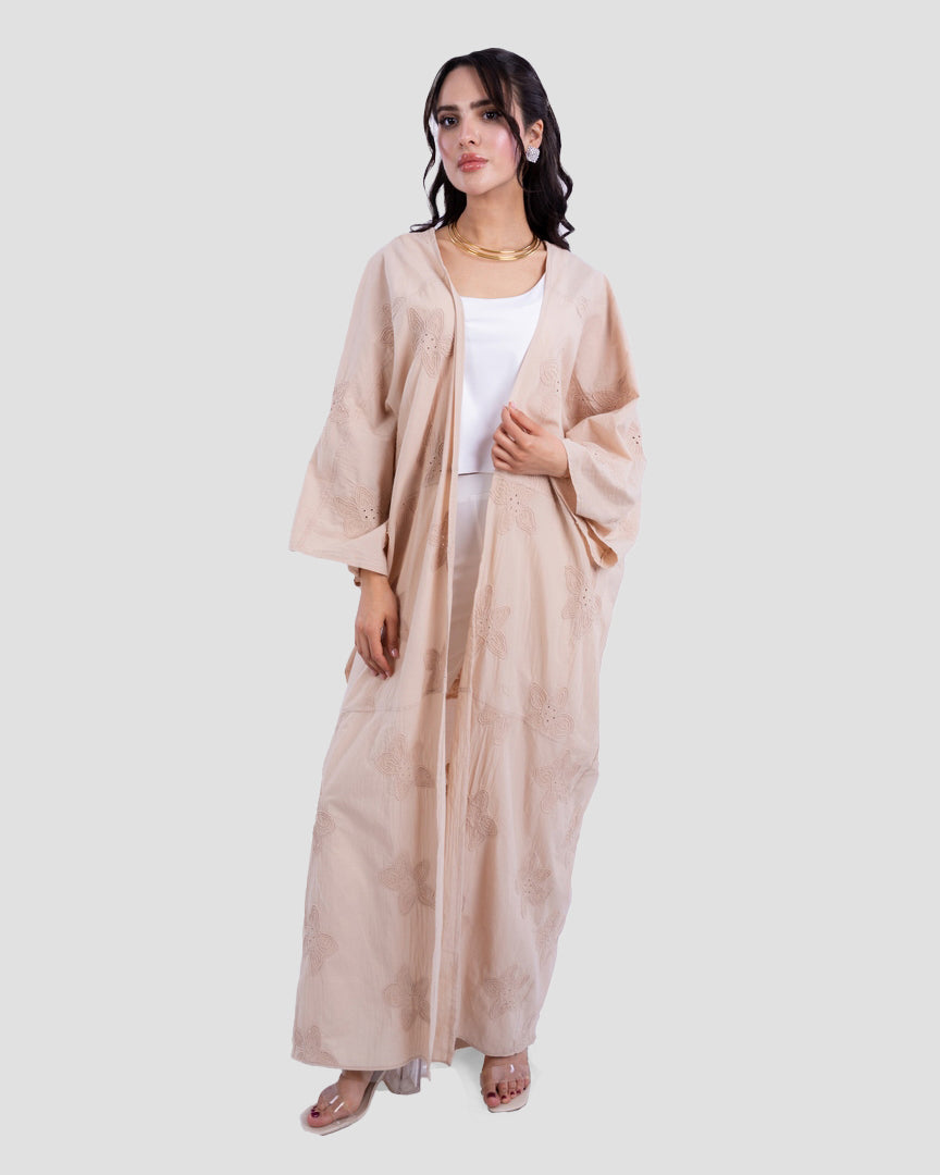 EMBROIDERED COTTON OPEN ABAYA / KIMONO