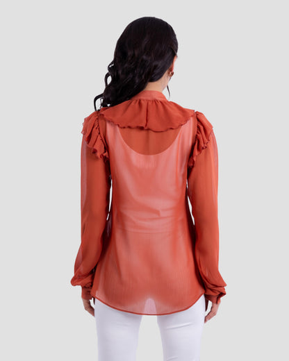 RUFFLED BLOUSE WITH HIGH NECK