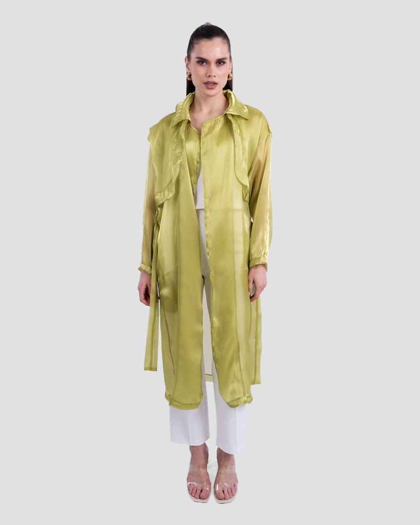 معطف طويل شفاف مع تفاصيل حزام