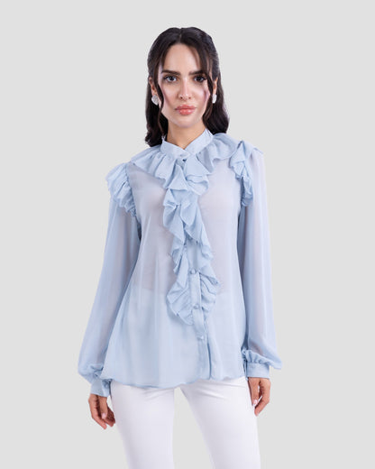 RUFFLED BLOUSE WITH HIGH NECK
