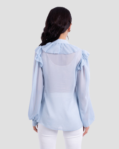 RUFFLED BLOUSE WITH HIGH NECK