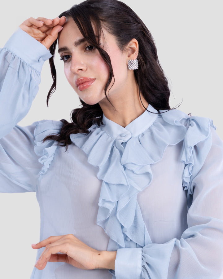 RUFFLED BLOUSE WITH HIGH NECK