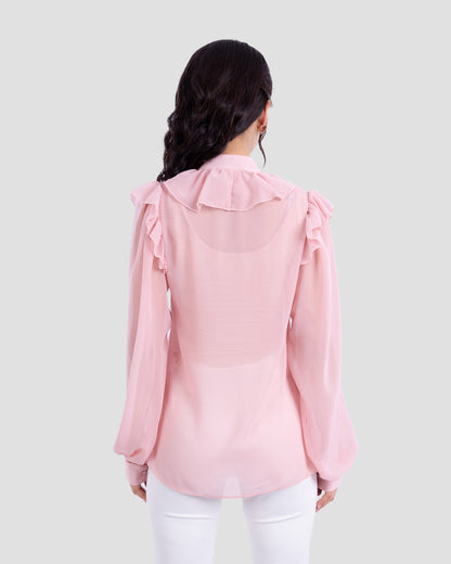 RUFFLED BLOUSE WITH HIGH NECK