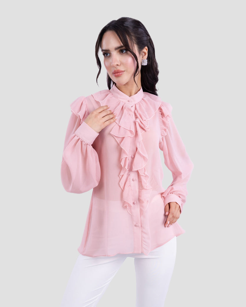 RUFFLED BLOUSE WITH HIGH NECK