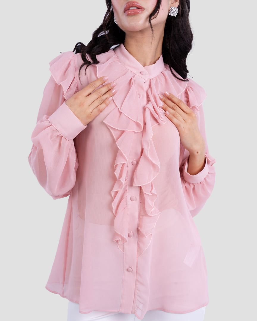 RUFFLED BLOUSE WITH HIGH NECK