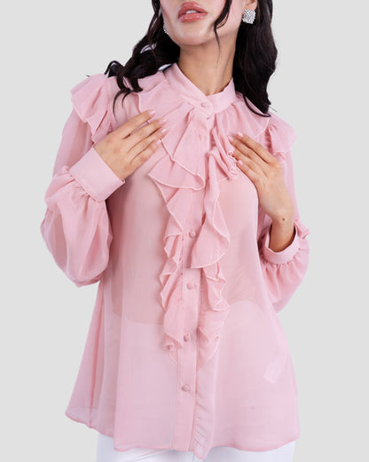 RUFFLED BLOUSE WITH HIGH NECK