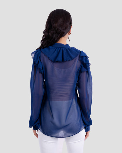 RUFFLED BLOUSE WITH HIGH NECK