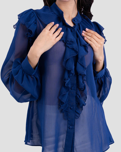 RUFFLED BLOUSE WITH HIGH NECK