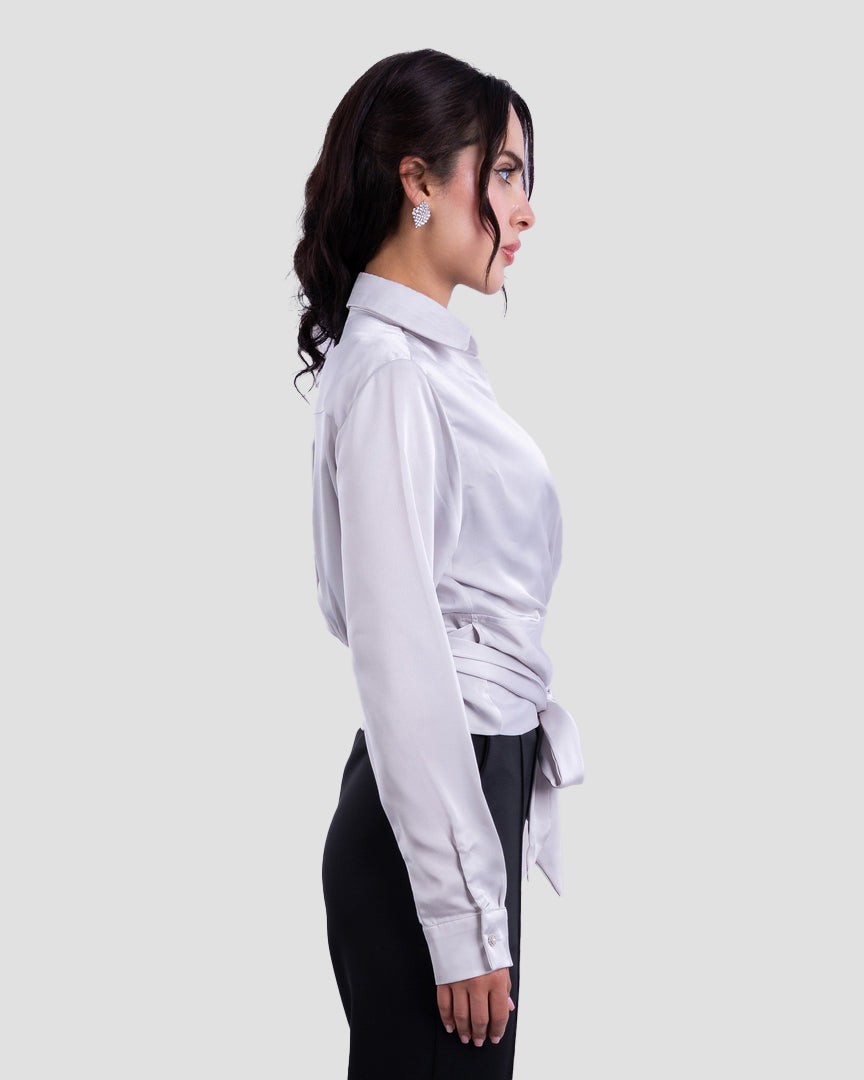 SATIN EFFECT WRAP BLOUSE