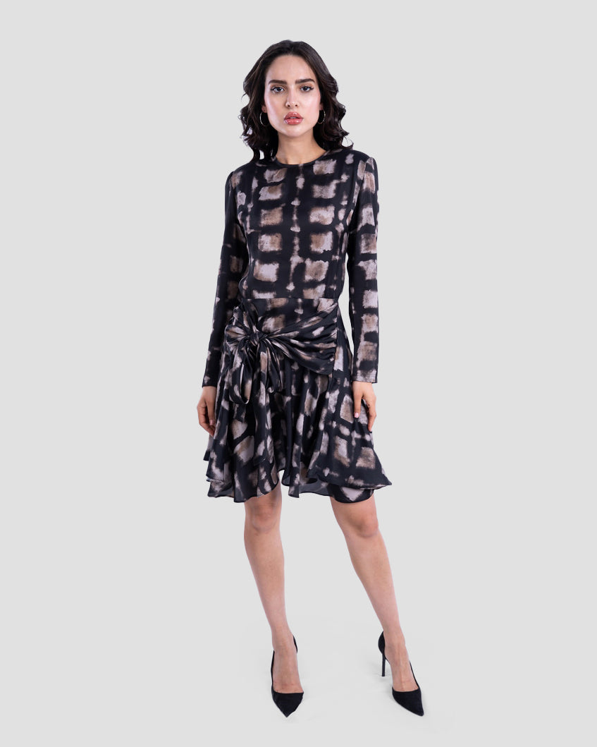 PRINTED DRESS WITH SIDE DRAPING