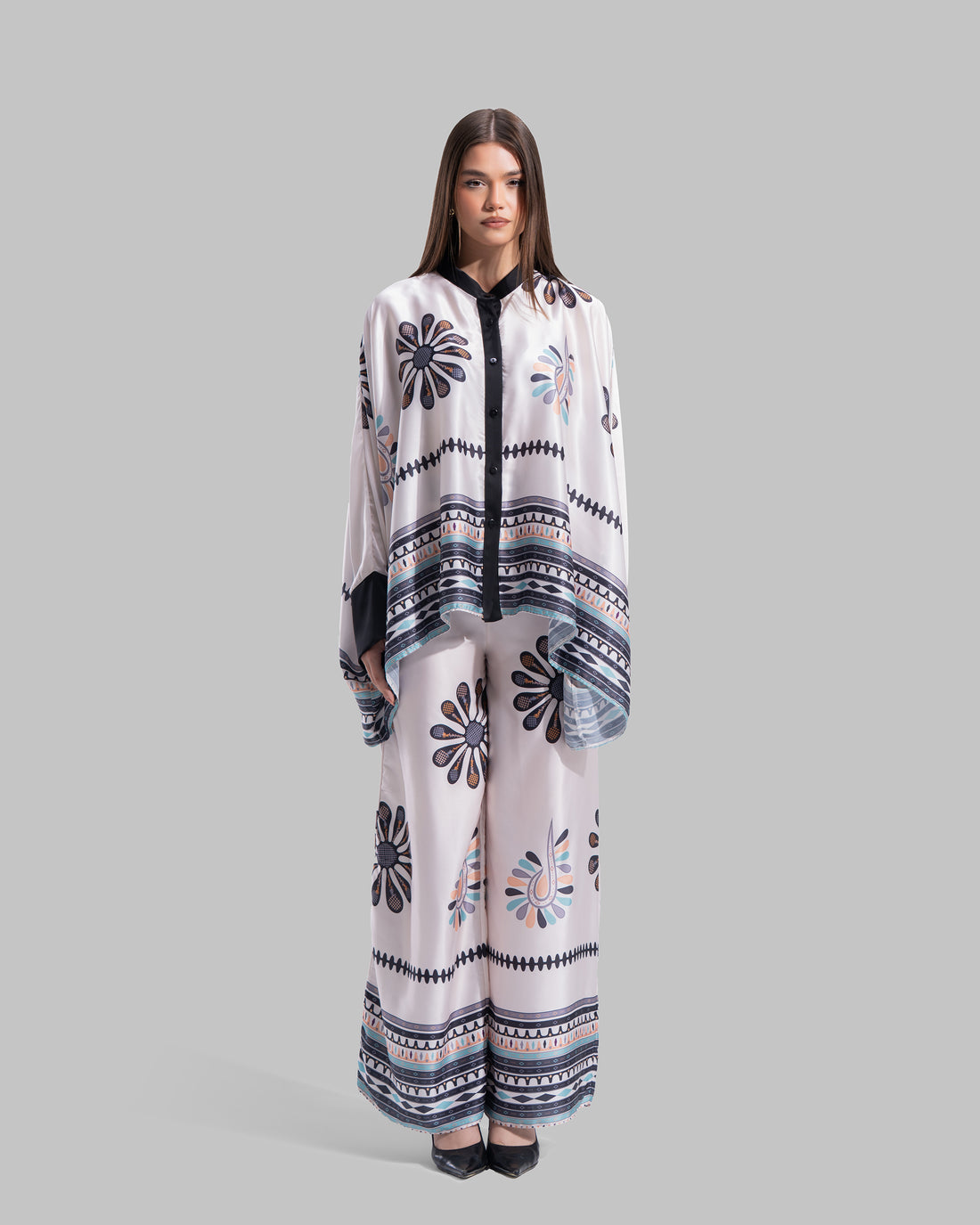 Oversized satin blouse with long sleeves