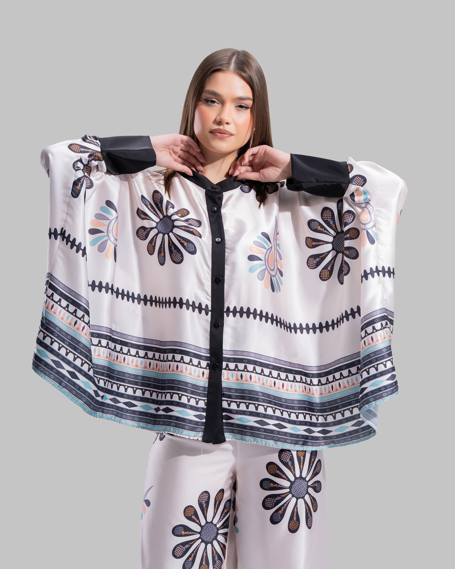 Oversized satin blouse with long sleeves