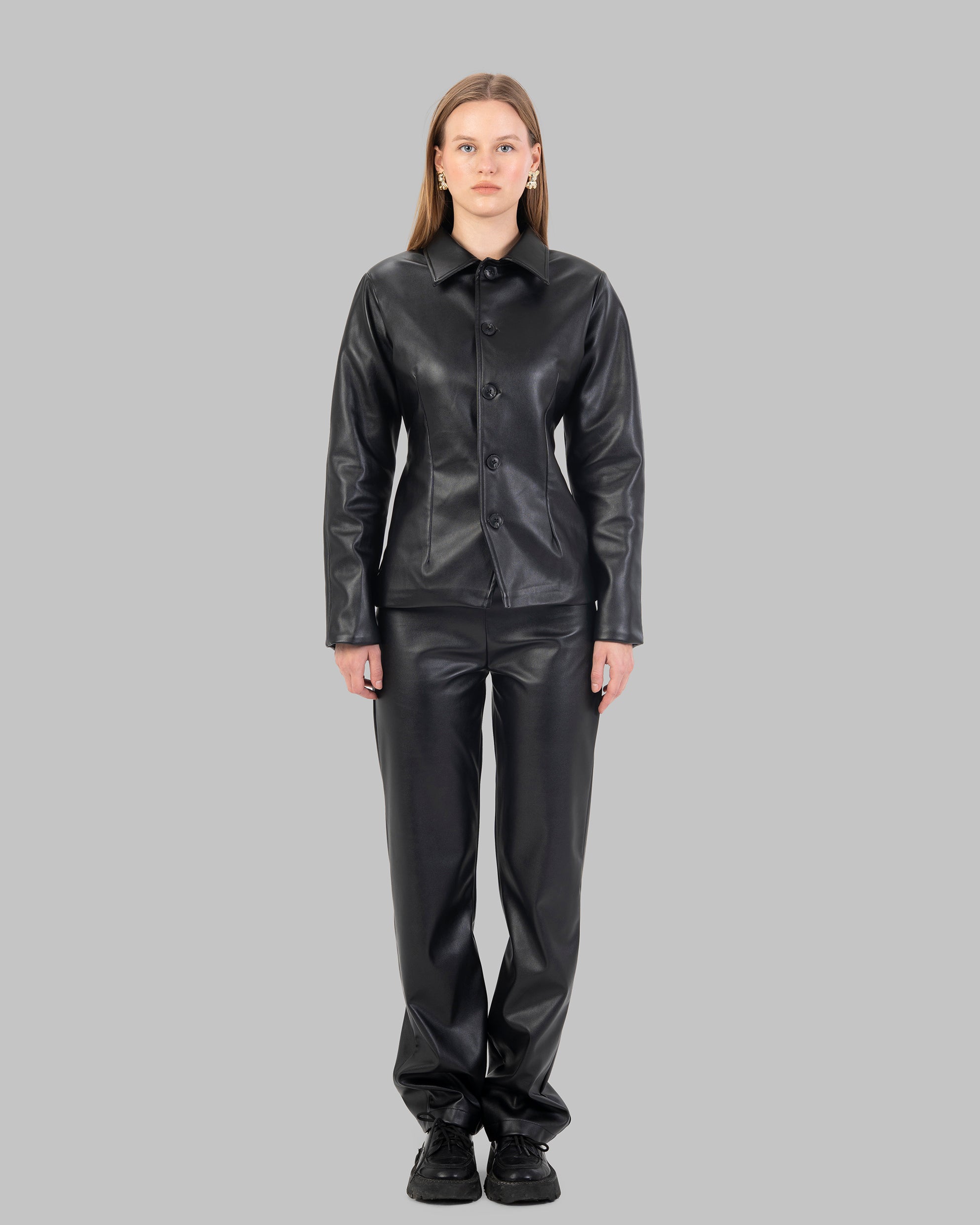 بنطال جلدي مستقيم طويل