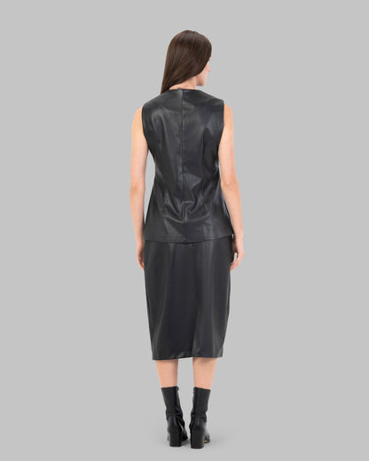 تنورة ميدي جلدية عالية الخصر