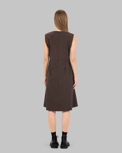 checked pattern Tailored Sleeveless Dress with Asymmetric Draped