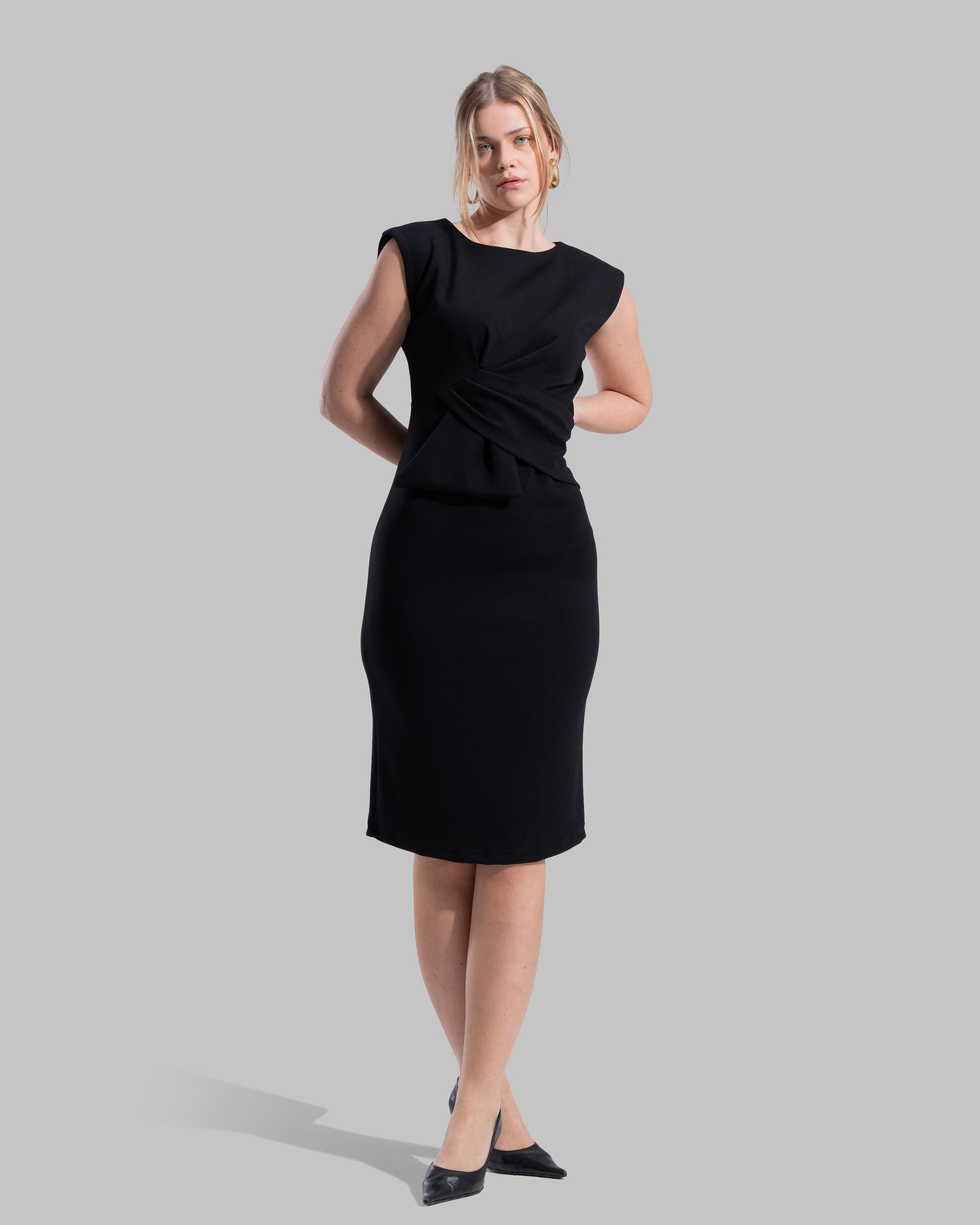 " Draped Ruffle Sheath Dress "