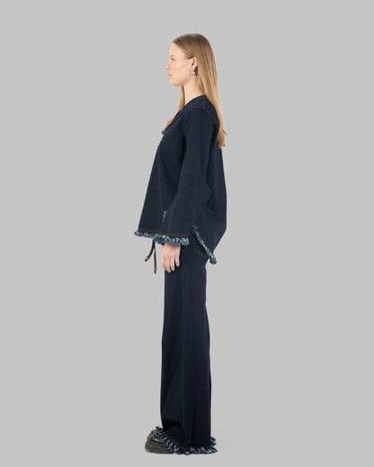 ‏ Wide-Leg Denim Pants