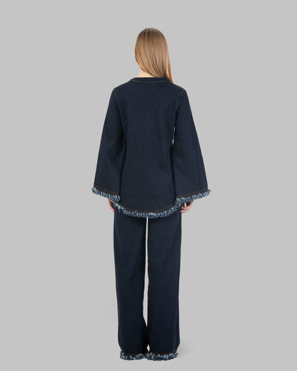 ‏ Wide-Leg Denim Pants