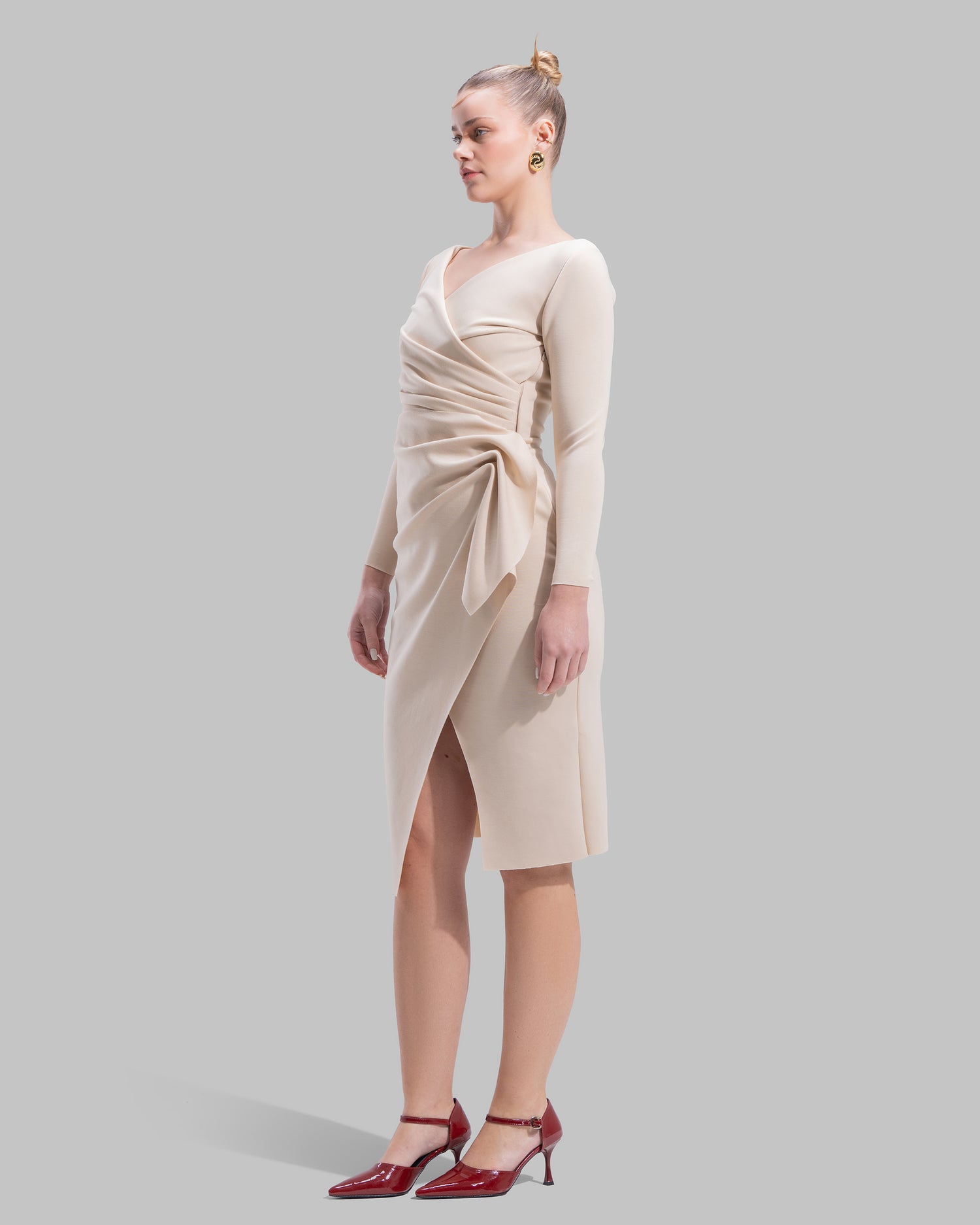 " Draped Ruffle Sheath Dress "
