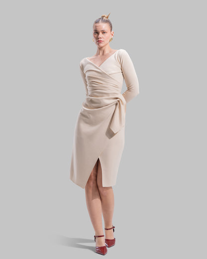 " Draped Ruffle Sheath Dress "