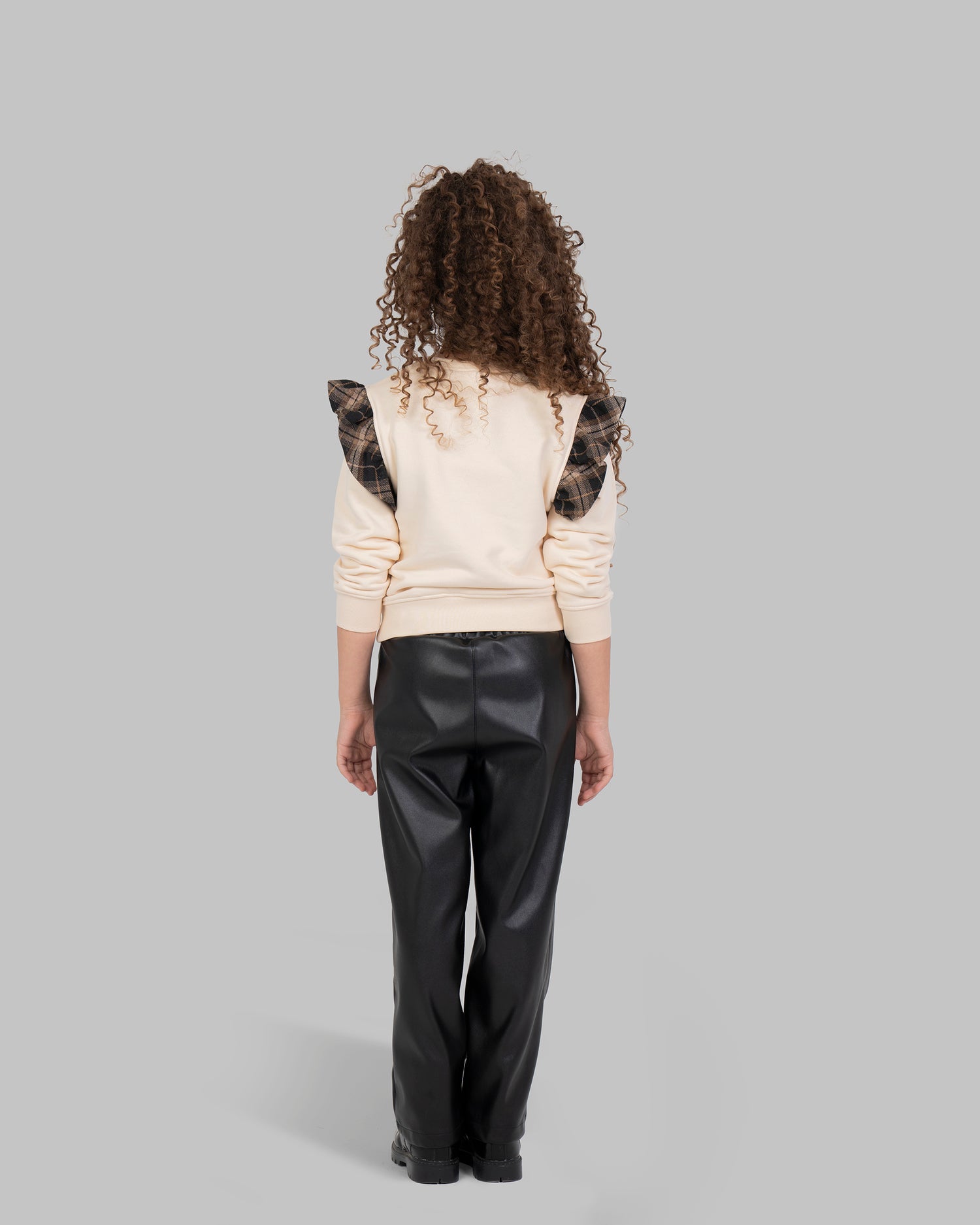 Leather straight Trousers with Elastic Waistband.