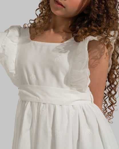CROSS BACK RUFFLE DRESS AND SHORT SLEEVES WITH CUT-OUT