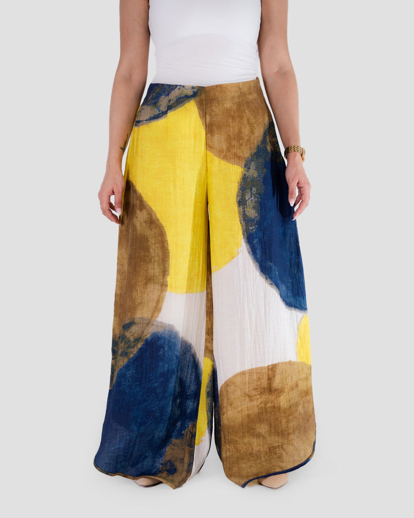 PRINTED WIDE-LEG TROUSERS