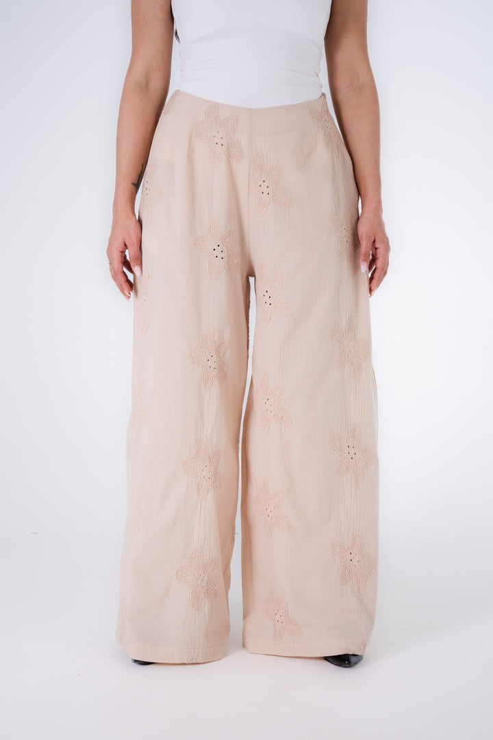 WIDE LEG PANTS WITH EMBROIDERY