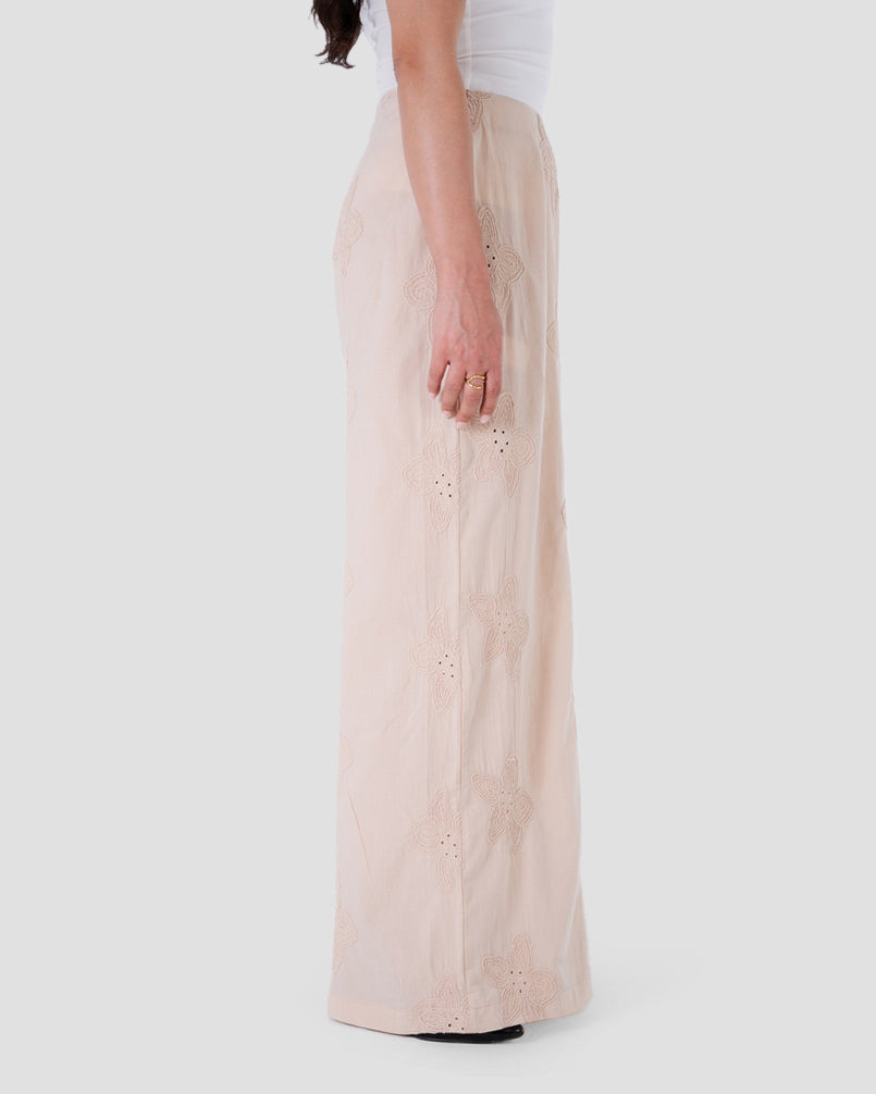 EMBROIDERED WIDE-LEG TROUSERS