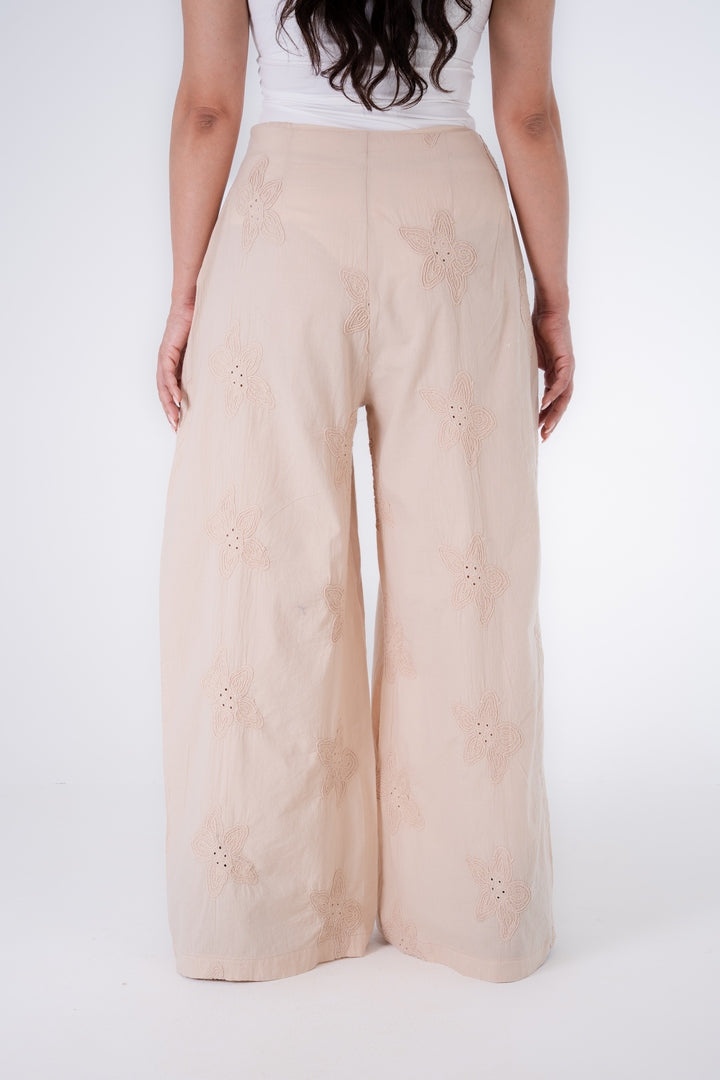 WIDE LEG PANTS WITH EMBROIDERY