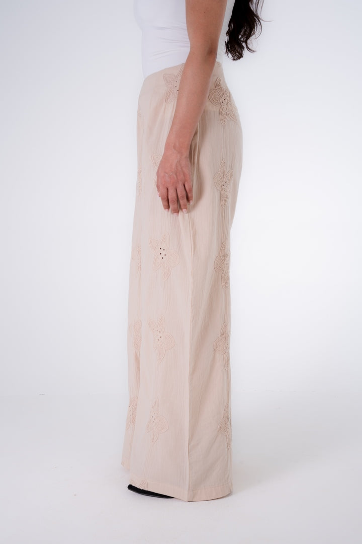 WIDE LEG PANTS WITH EMBROIDERY