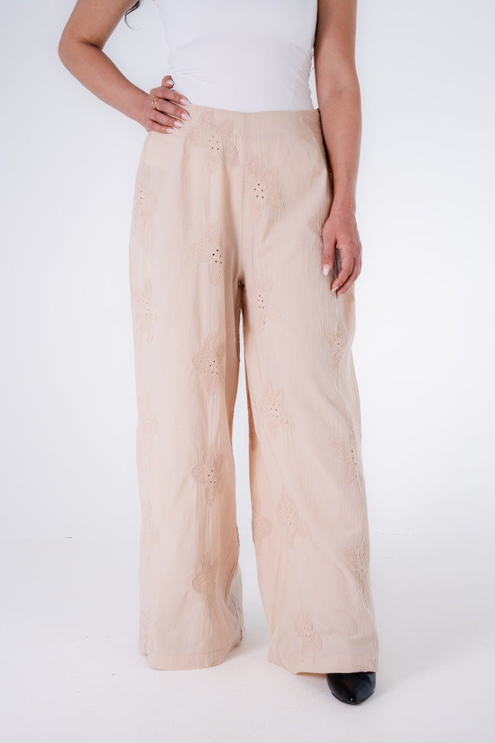 WIDE LEG PANTS WITH EMBROIDERY