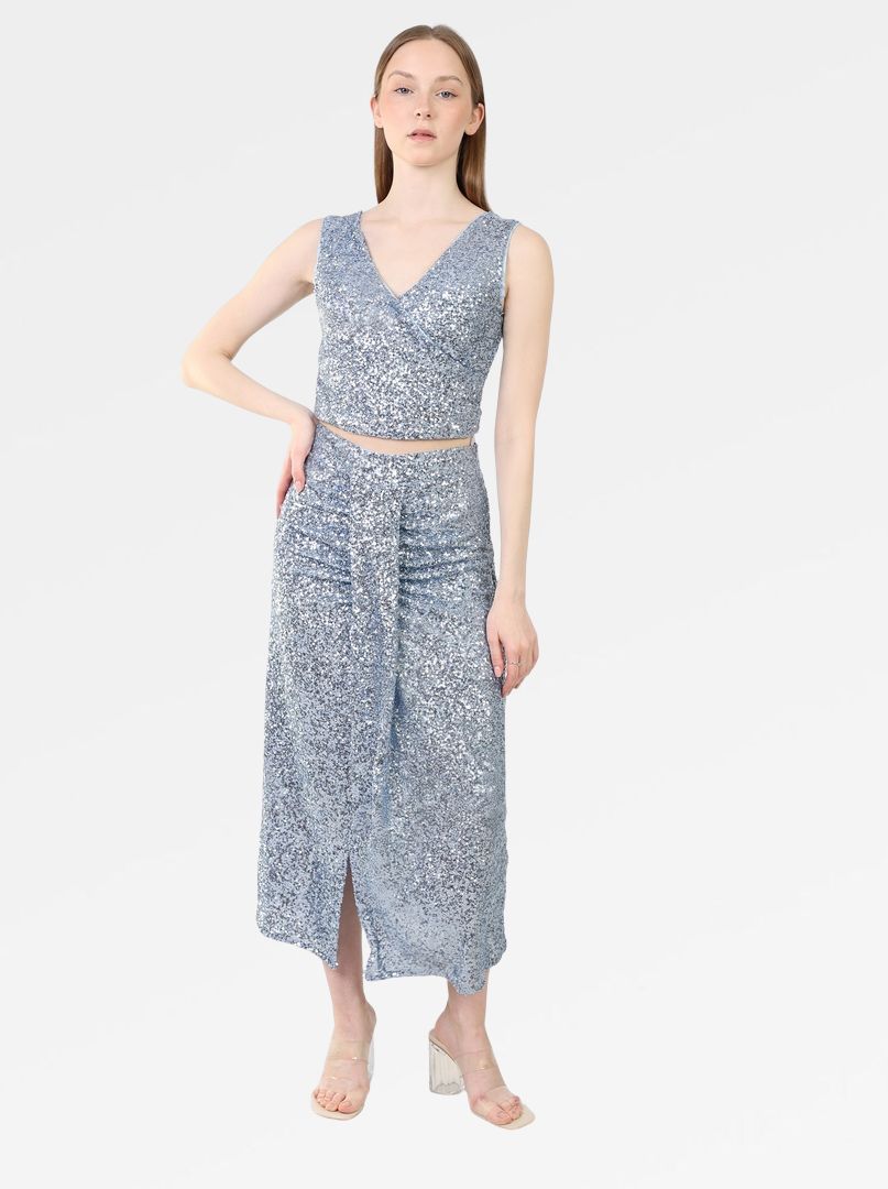 SEQUIN V-NECK CROP TOP