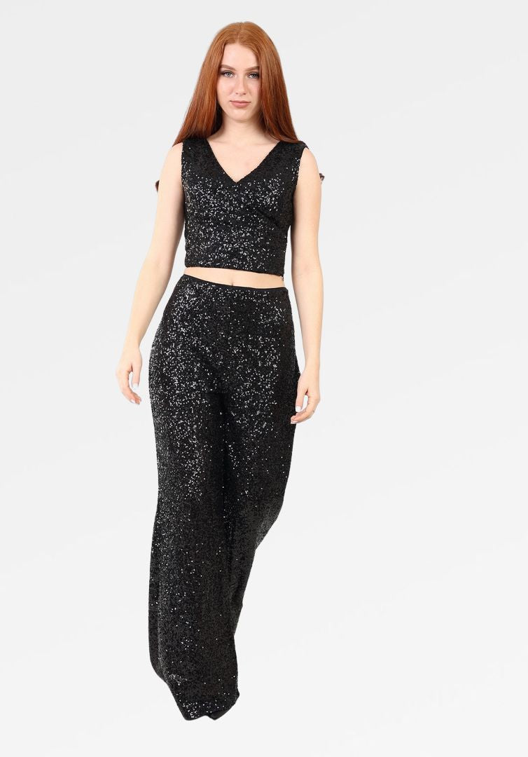 SEQUIN V-NECK CROP TOP