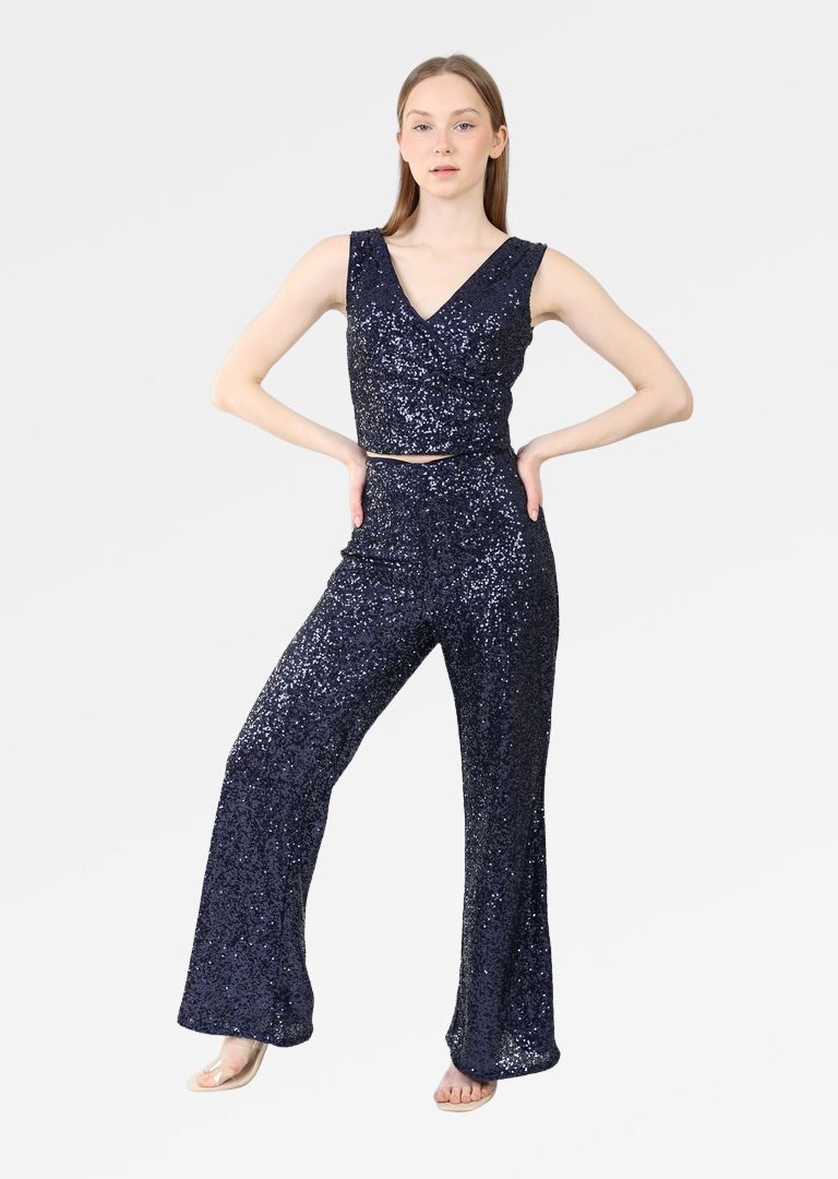 SEQUIN V-NECK CROP TOP