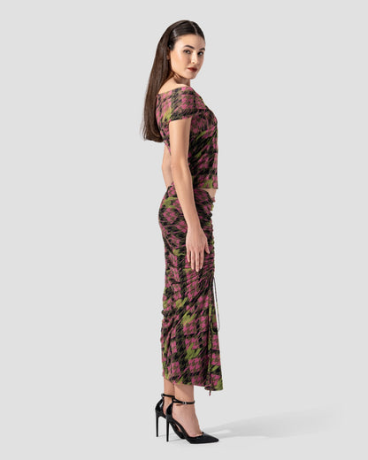 Midi skirt with side drawstring ruching