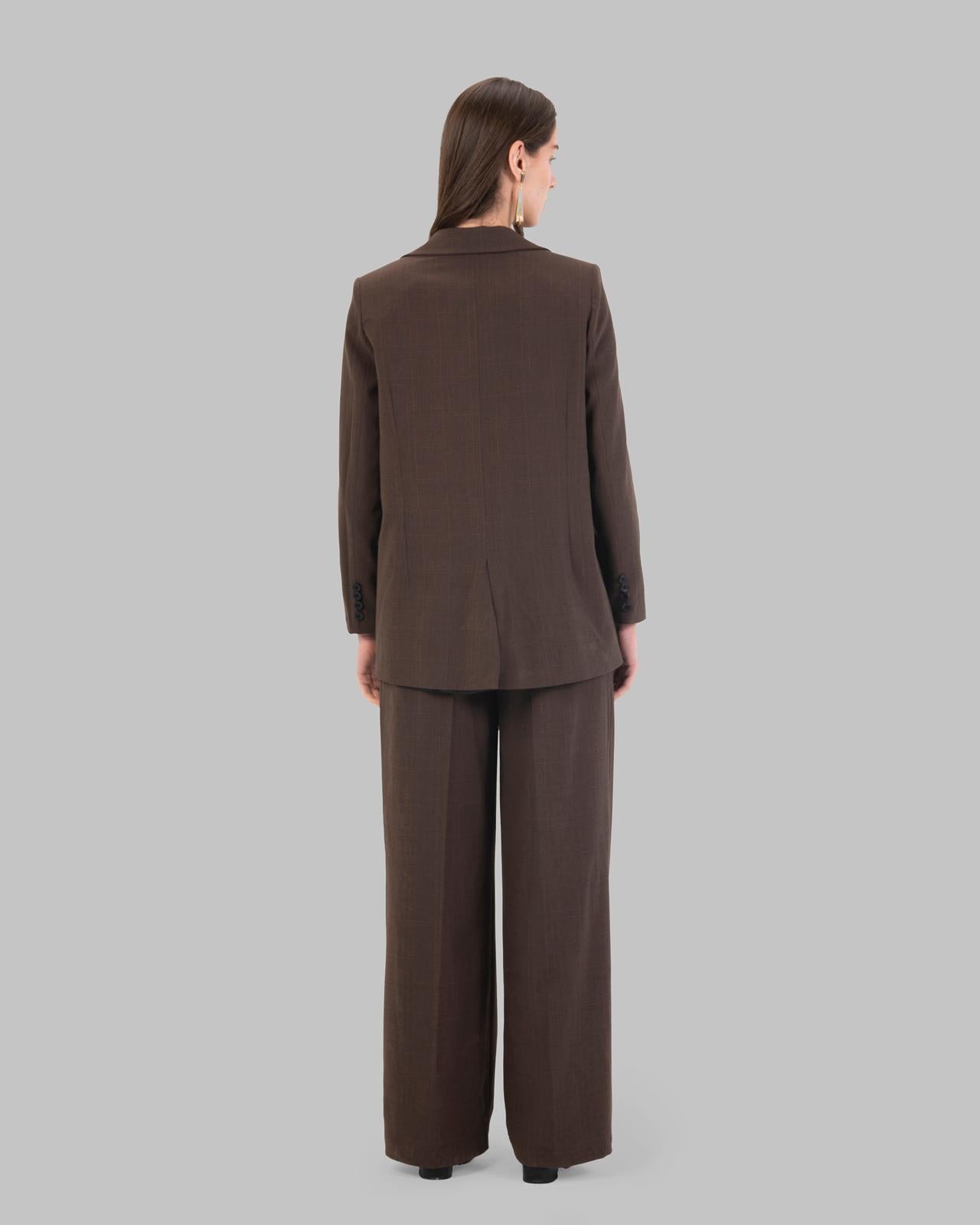 High-Waist Pleated Trousers Checked Pattern.