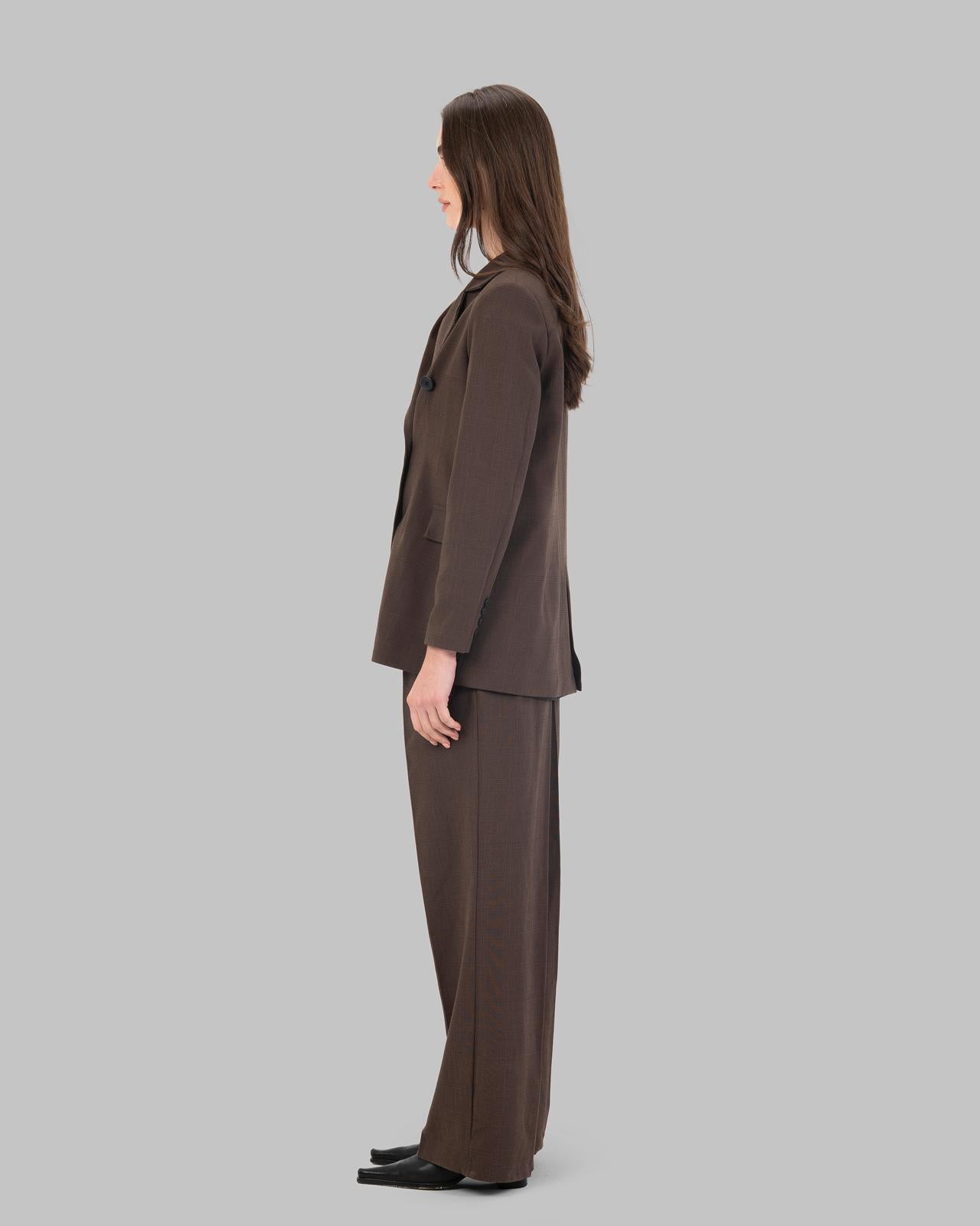High-Waist Pleated Trousers Checked Pattern.